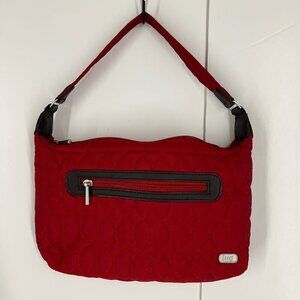 LUG Canter Collection Red Quilted Brown Accent Shoulder‎ Bag Purse